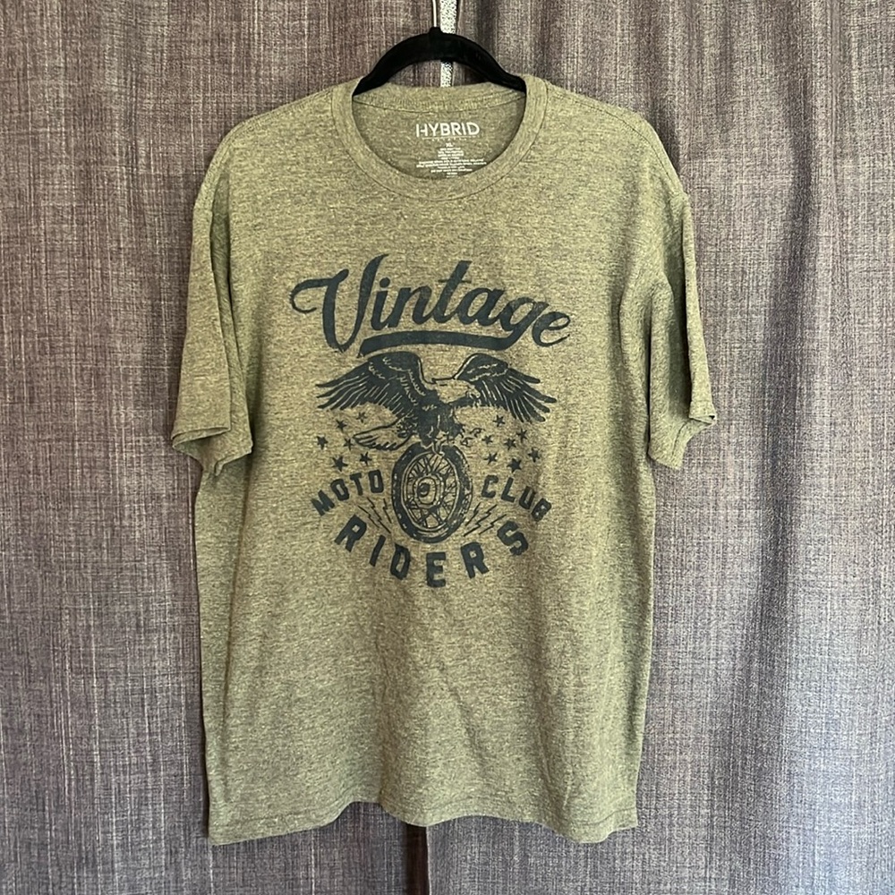 Hybrid green vintage moto club riders tshirt eagle and motorcycle wheel XL